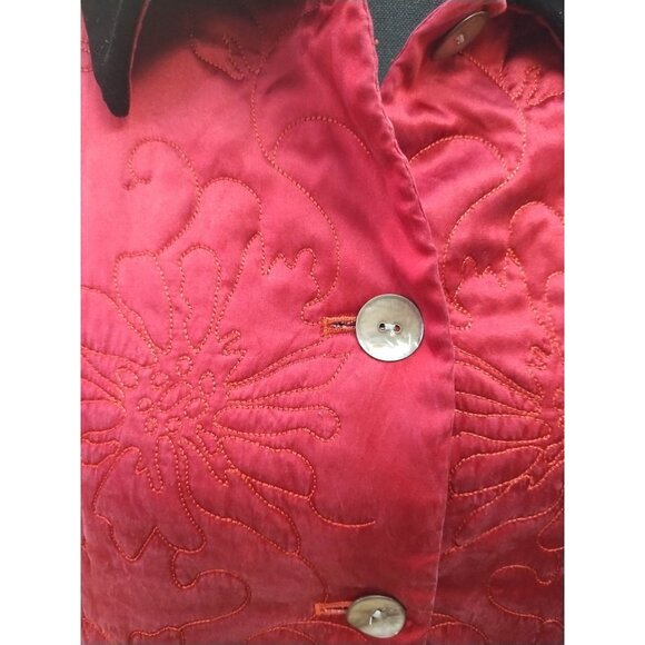 VTG 90s Susan Bristol Red Silk Quilted Button Up Jacket w Velvet Trim Sz 12 Goth - Picture 3 of 5